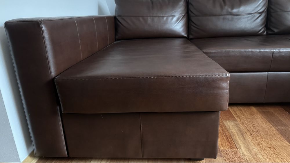 Ikea Manstad narożnik ekoskóra zadbany funkcja spania rozkładany