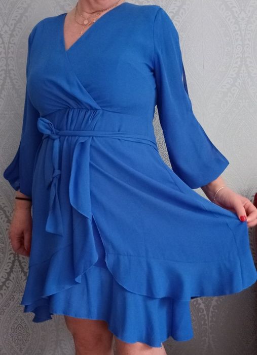 Śliczna niebieska chabrowa sukienka rozmiar 46 Terry wesele przyjecie