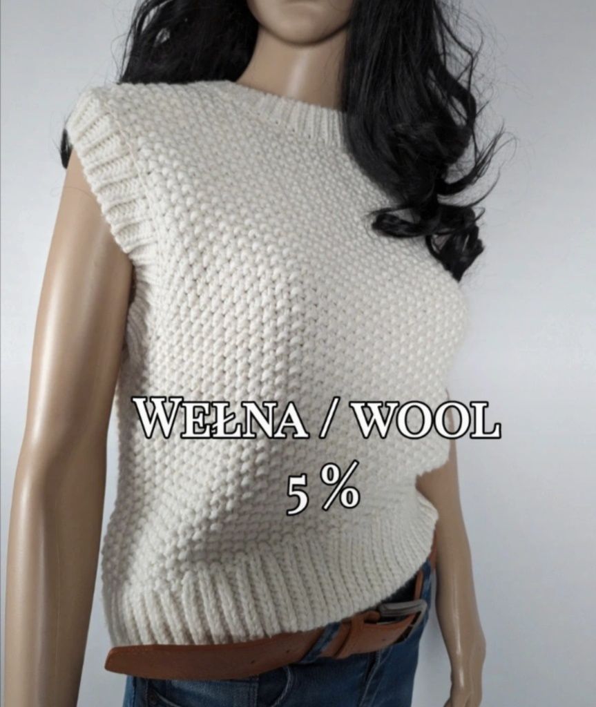 Kremowy sweter bez rękawów kamizelka z wełna 5% H&M M 38