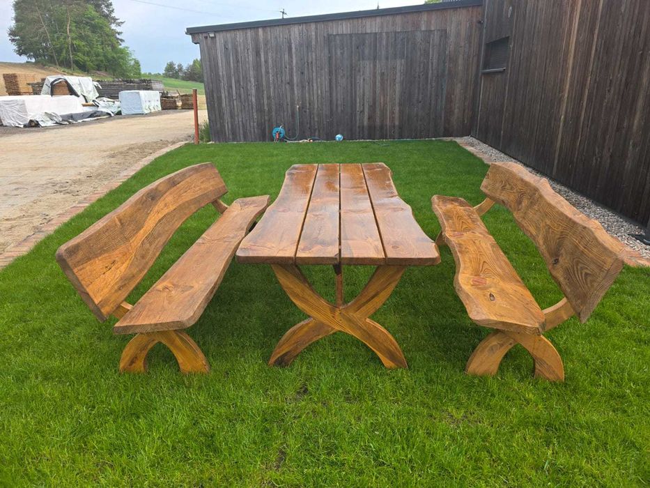 Komplet mebli ogrodowych z litego drewna świerkowego solidne PROMOCJA