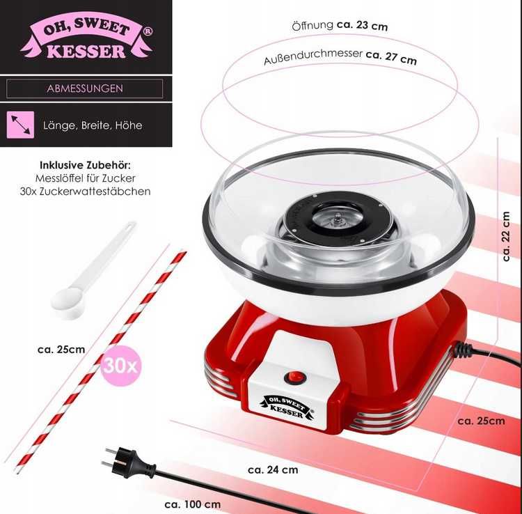 Maszyna do waty cukrowej 500W - styl retro CZERWONO-BIAŁA