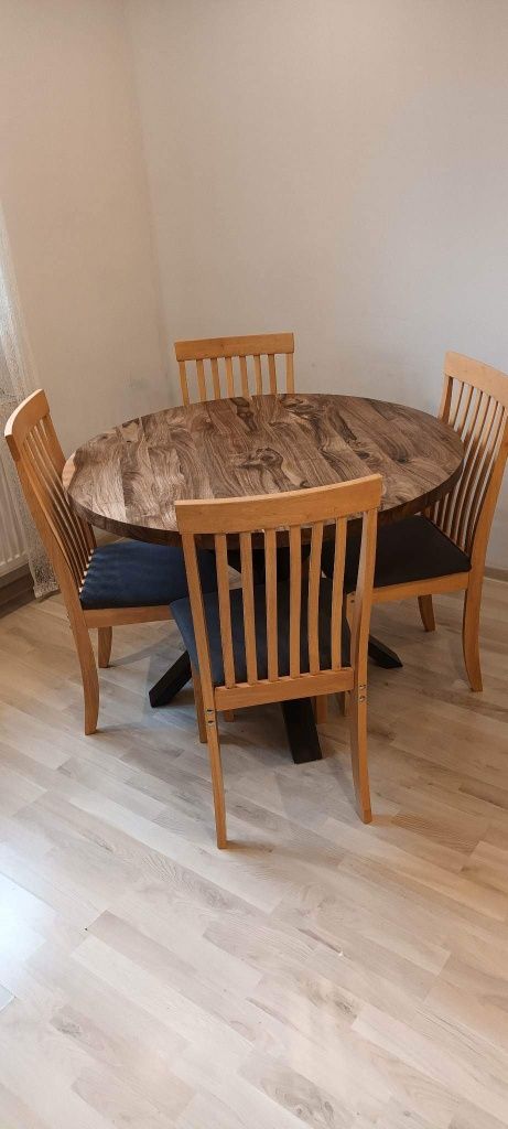 Stół okrągły loft nowoczesny orzech włoski lite drewno