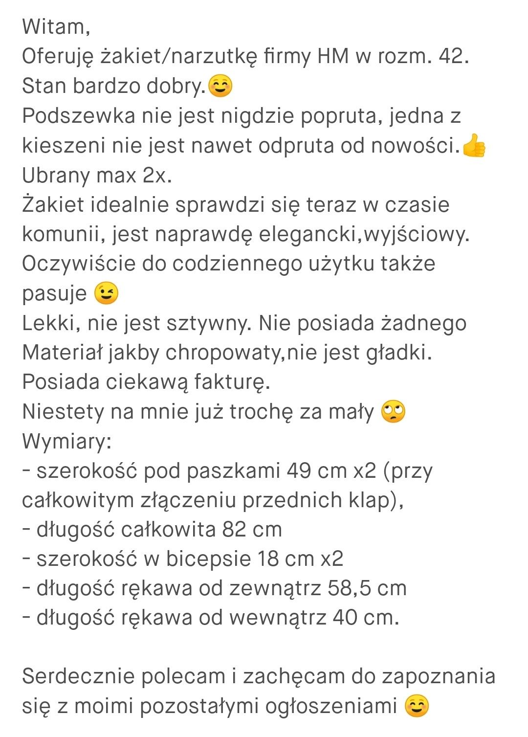 Żakiet narzutka HM rozm.42 elegancki