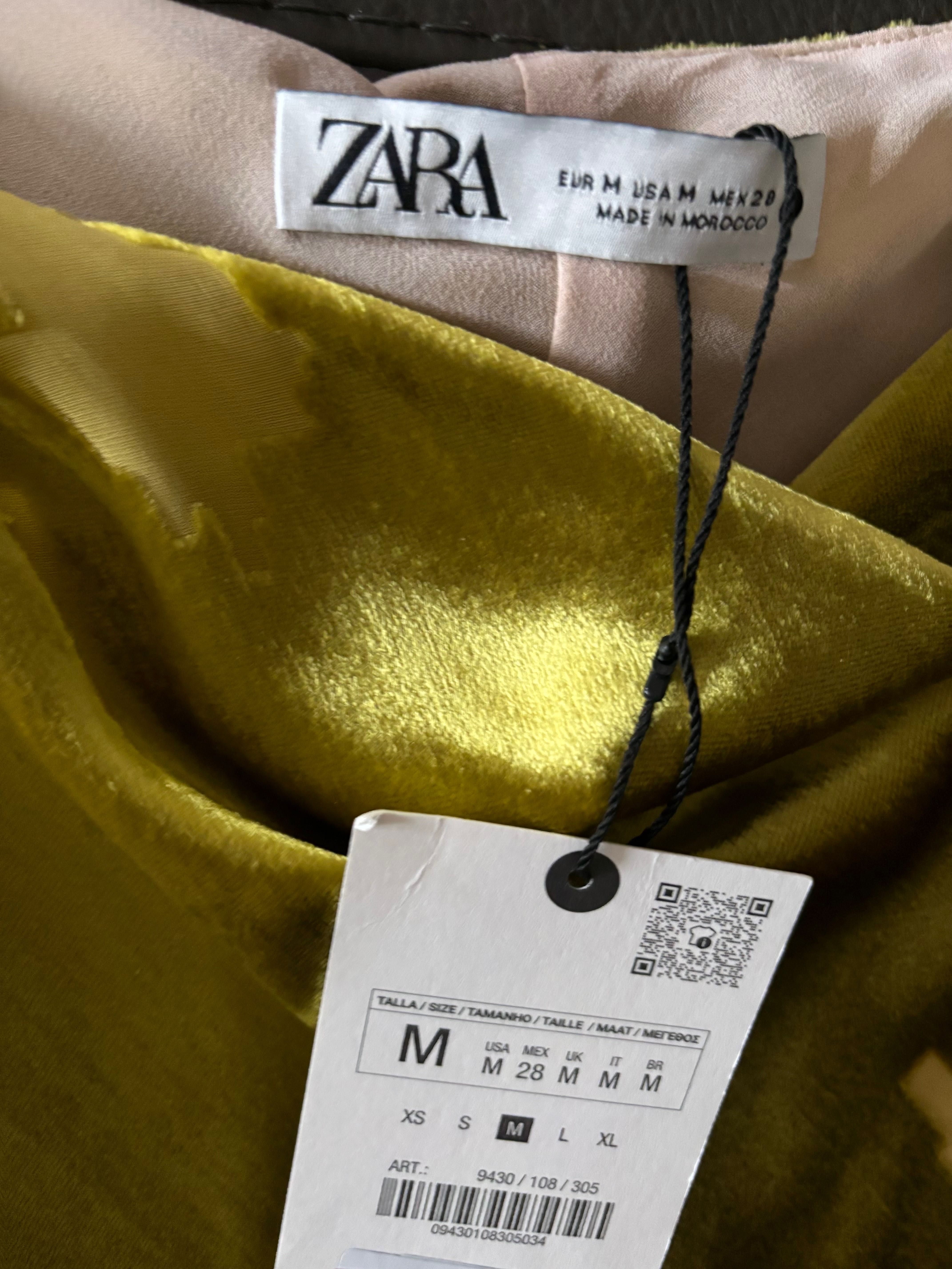 Zara ZW COLLECTION aksamitna sukienka Średniej długość ZŁOTY kolor M