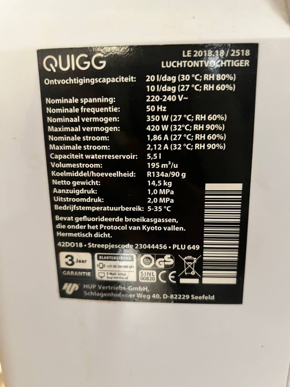Осушувач повітря QUIGG LE 2018.18