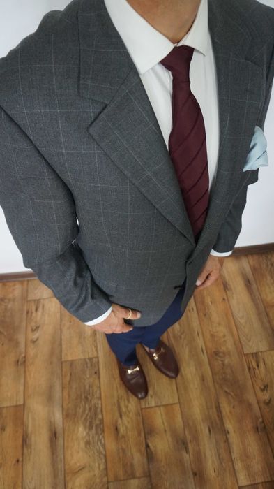 Marynarka Atelier Torino (Ermegildo Zegna) Rozmiar 26(XL) Szara Krata