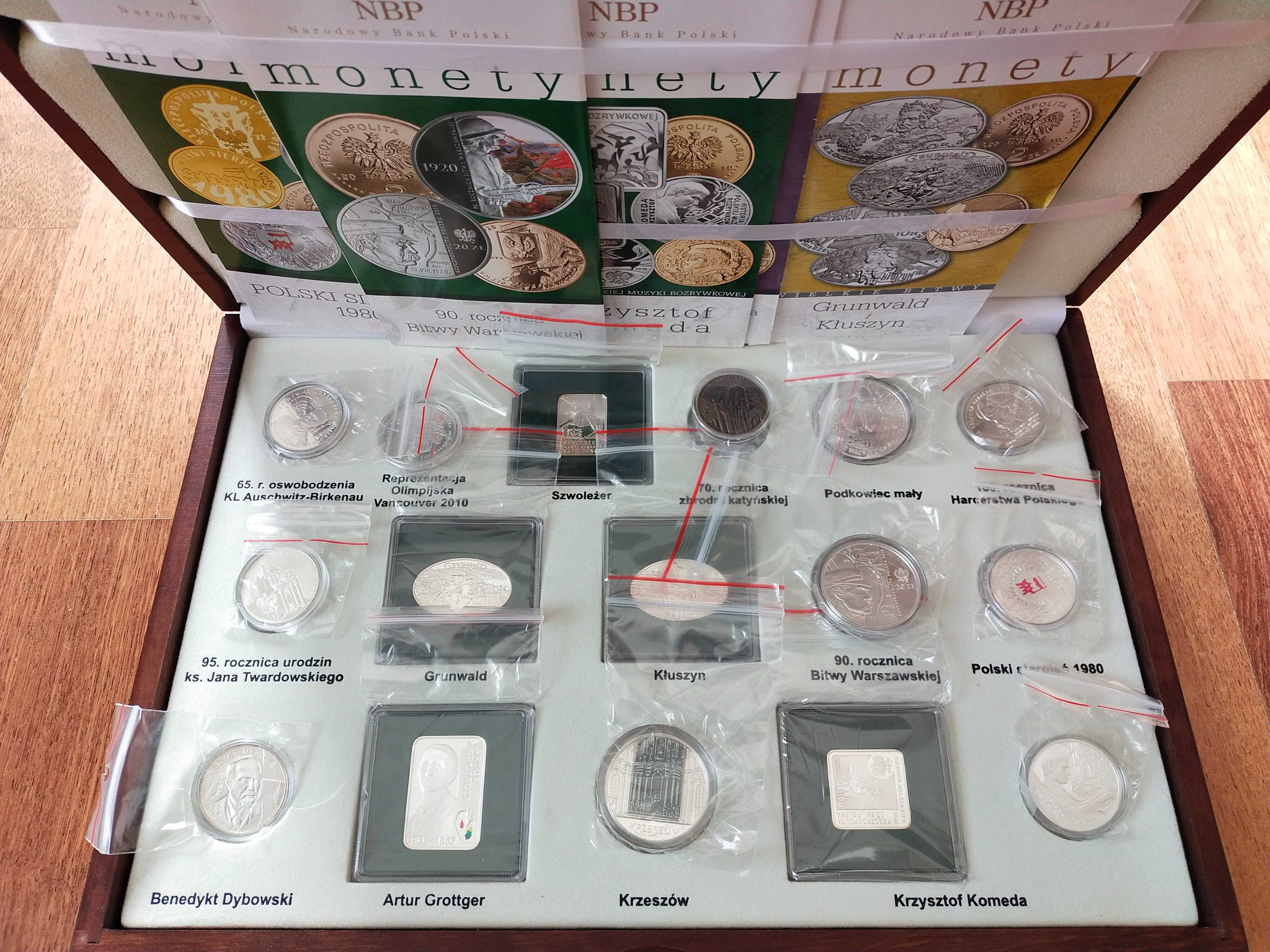 Zestaw srebrnych monet kolekcjonerskich emisja 2010 - drewniane etui