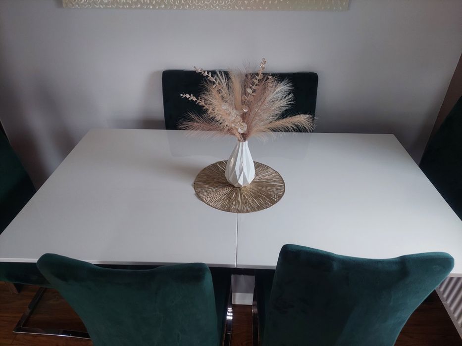 Stół biały połysk Agata meble 90x 160/220 +6 krzeseł