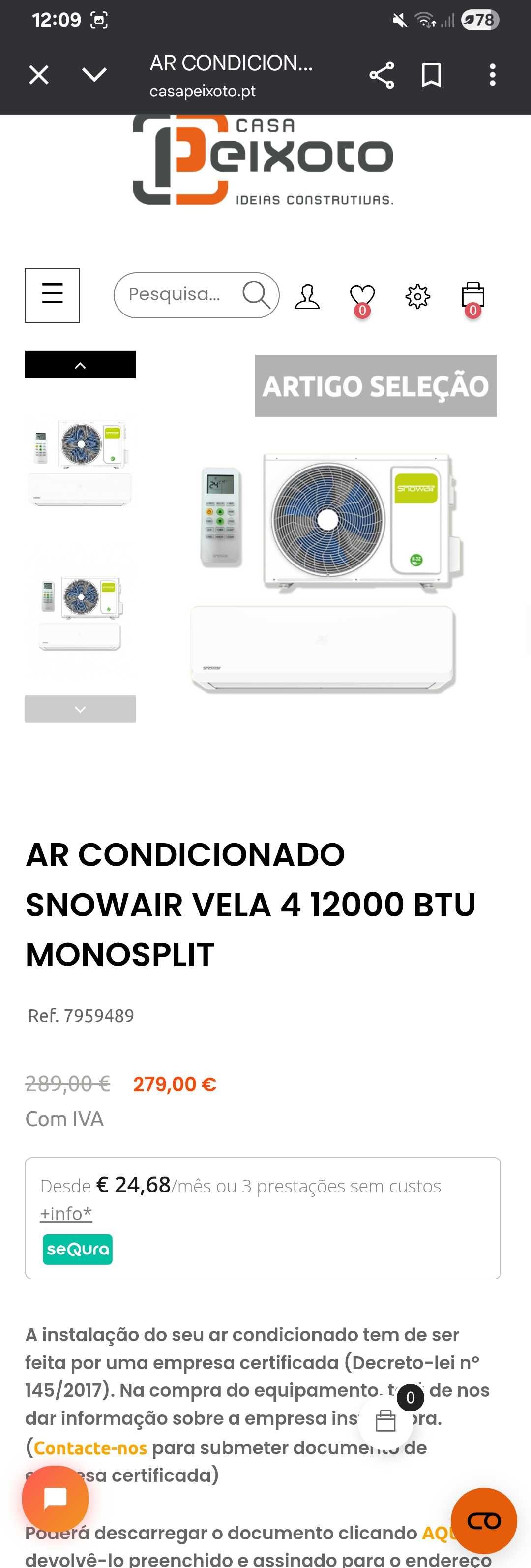 Ar condicionado 12000 Bts