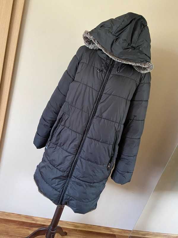 Dluga zimowa kurtka parka ocieplana plaszcz zamki +size xxxl 50 52