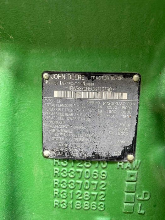 Трактор JOHN DEERE 8370R 2017 рік, 3100 мото/год