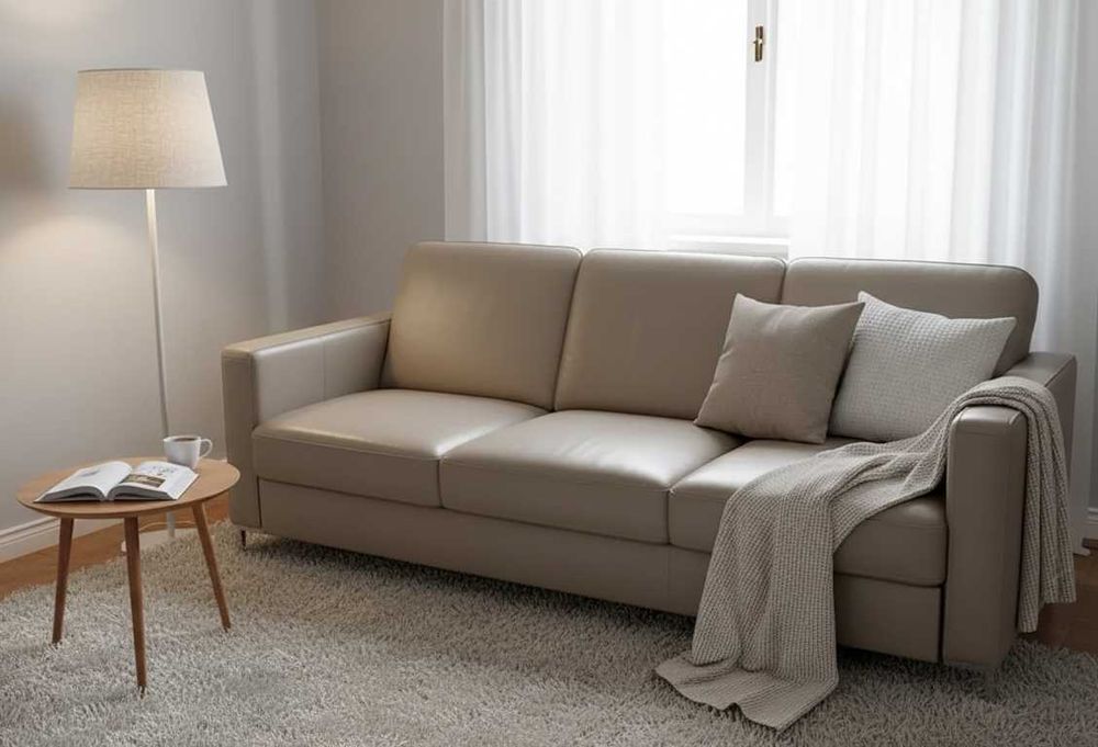 Premium Skórzana Sofa 3-os. Spanie (Beż) -możliwy zestaw z 2-os. (3+2)