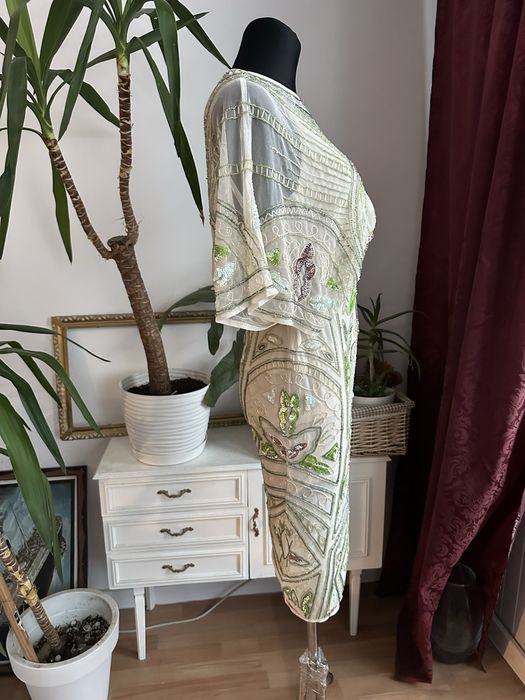 Cekinowa sukienka midi haftowana kwiaty 32 xxs 34 xs asos luxe