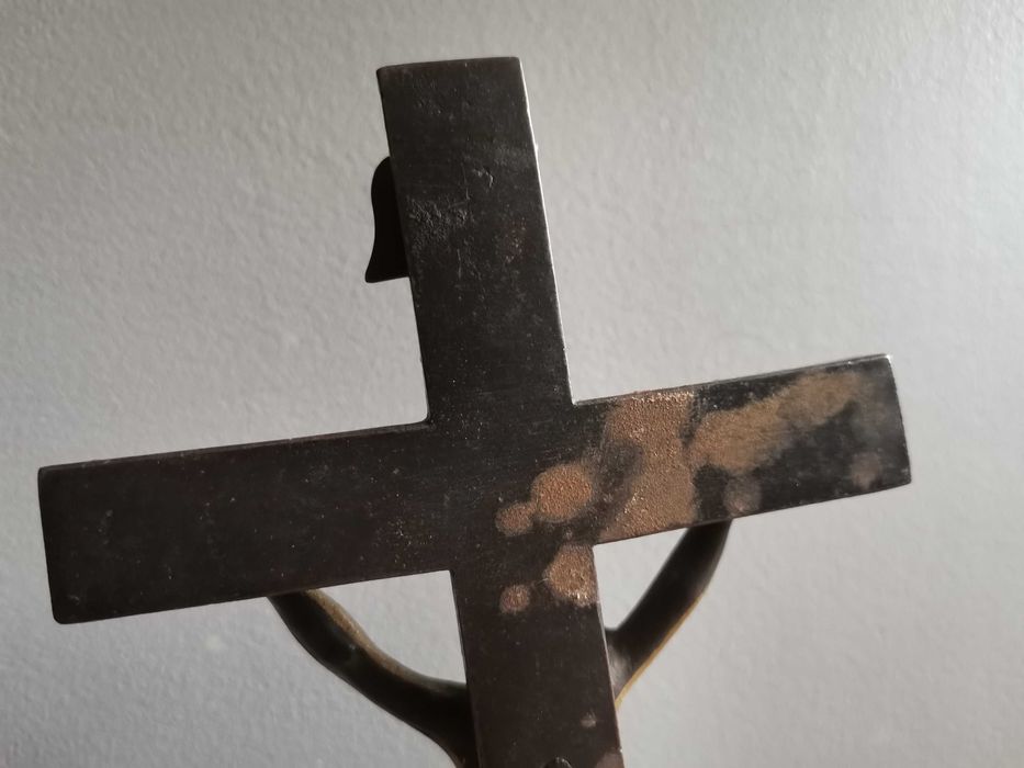 Stary ciekawy metalowy, stalowy Krzyż, Krucyfiks, Pasyjka