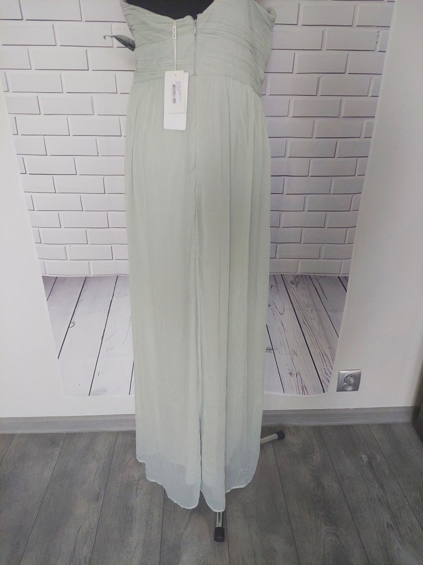 Pistacjowa sukienka maxi okazjonalna wieczorowa impreza wesele L XL