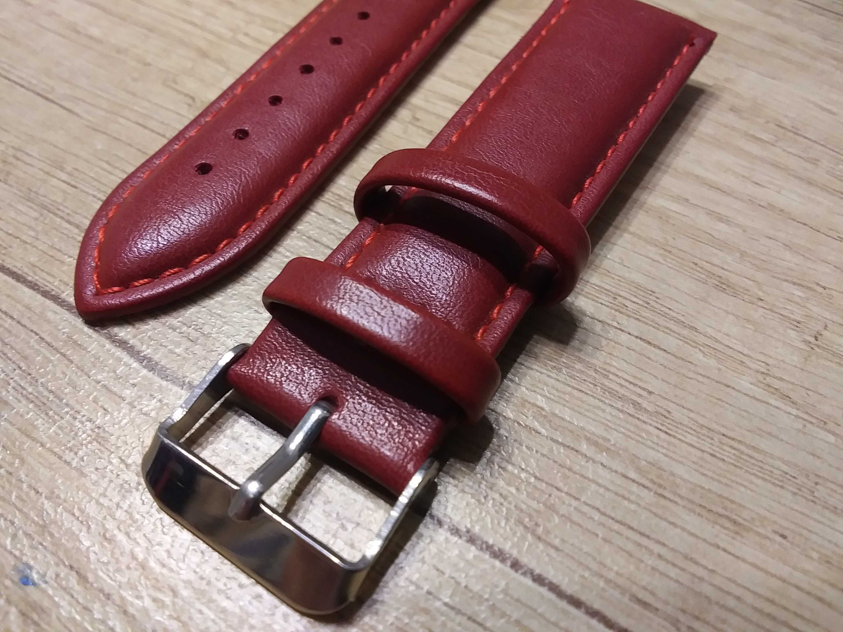 Skórzany czerwony pasek do zegarka 22 mm 2,2 cm czerwona skóra na rękę