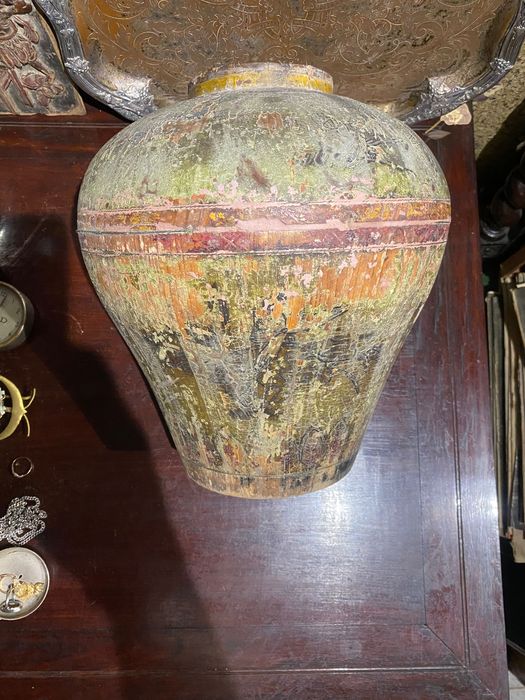 Pote Chá Chinês Madeira exótica Séc XIX 32 cm Assinado