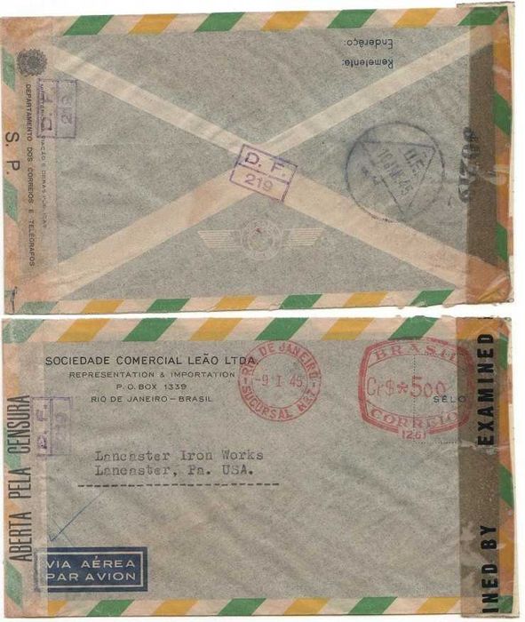 Carta censurada do Brasil, durante a Segunda Guerra Mundial