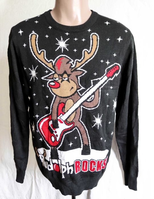 Чоловічий светр новорічний з оленем рок-зірка різдвяний санта світер М