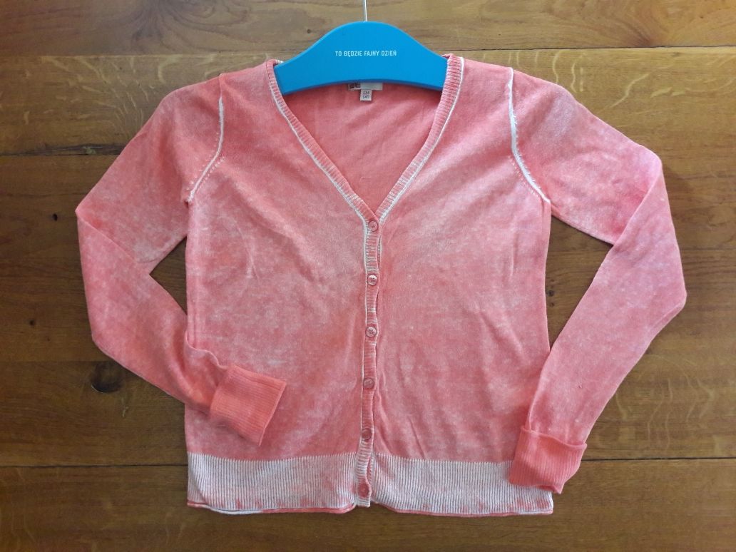 Stylowy zestaw sweter orange ombre/spódnica len haft r 140/146