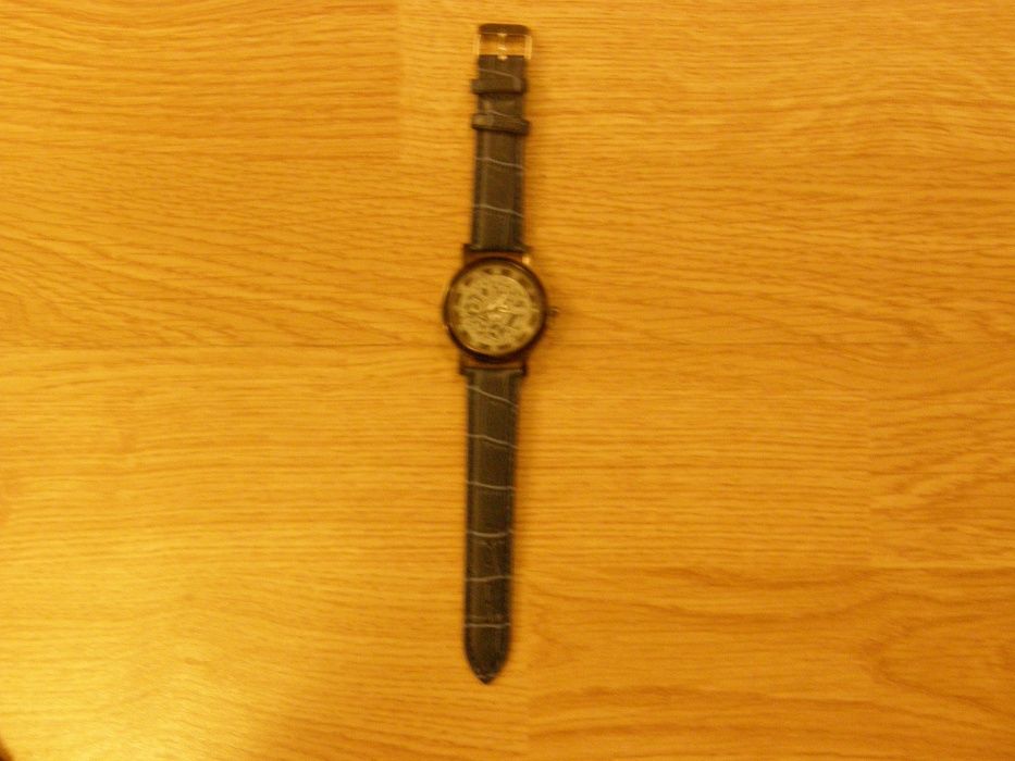 Zegarek Skeleton analogowy quartz szkło z dwóch stron odkryty męski.