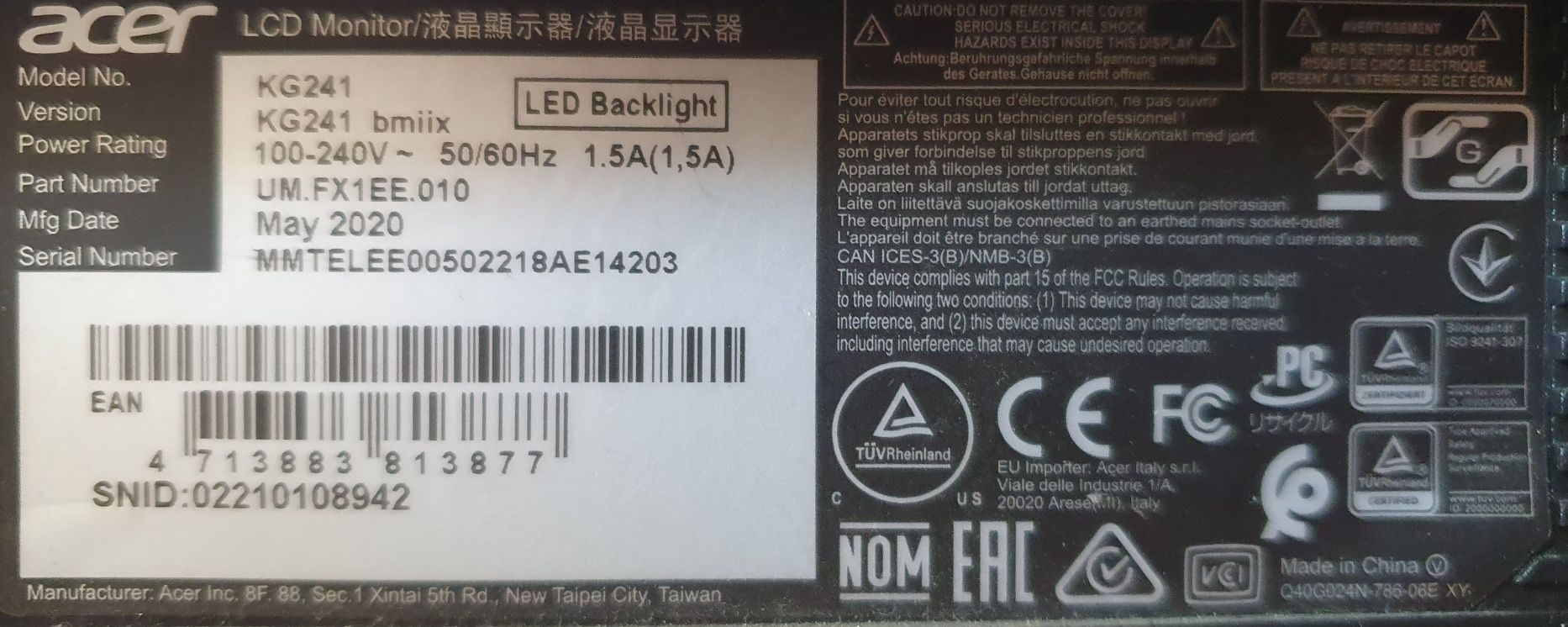 Monitor Acer KG241