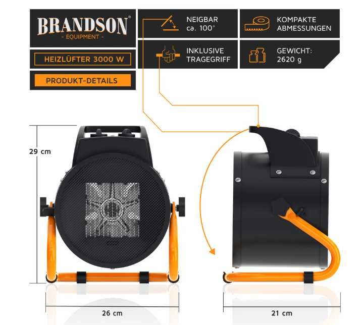 Обогреватель электро обігрівач тепловентилятор Brandson 3кВт дуйчик