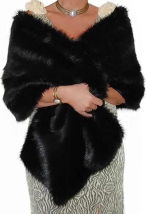 PIĘKNY szykowny SZAL FUTRZANY _ bolerko narzutka etola ślub wesele