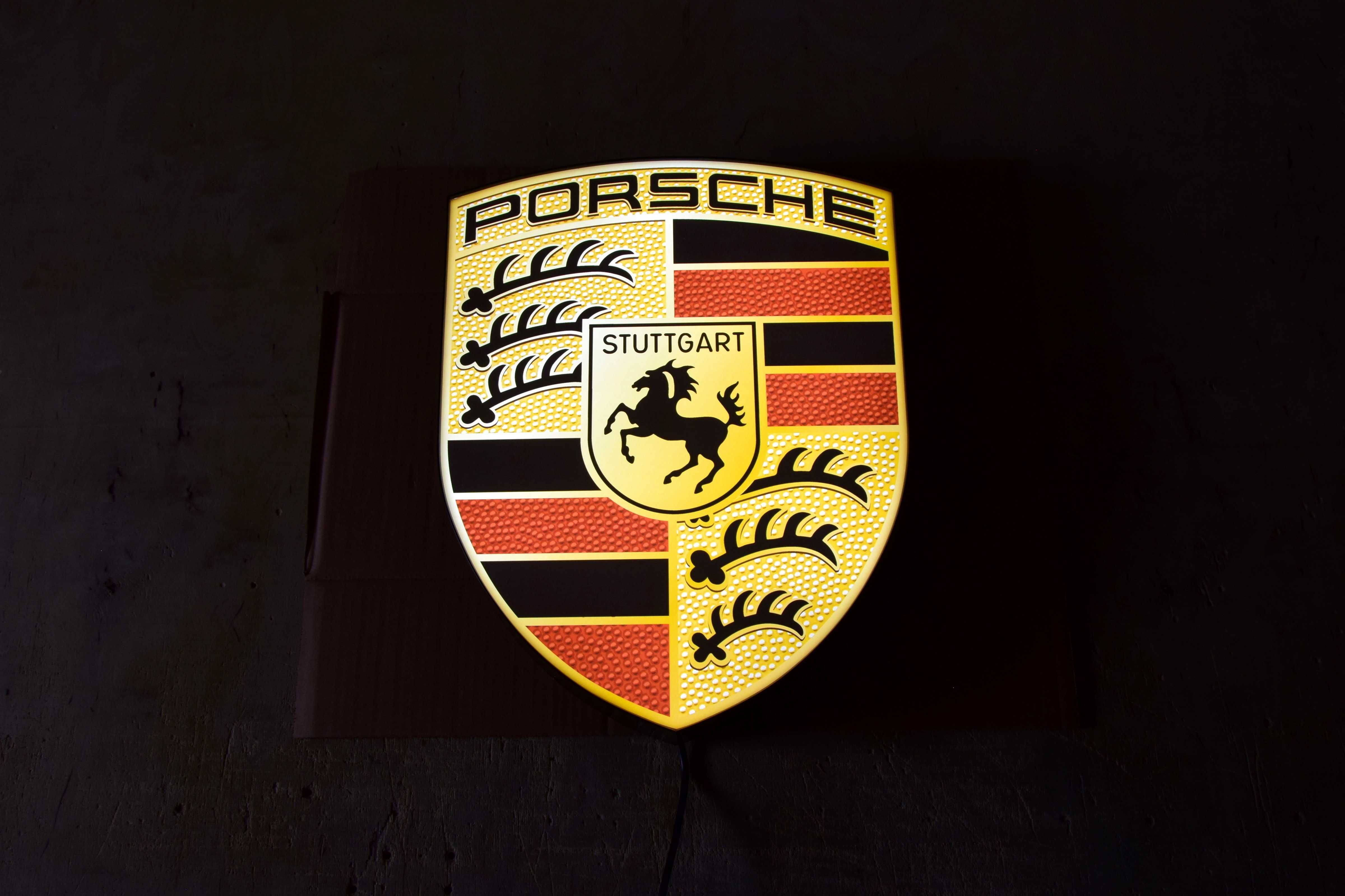 Podświetlane logo PORSCHE, Reklama świetlna, Plafon, Szyld, Prezent