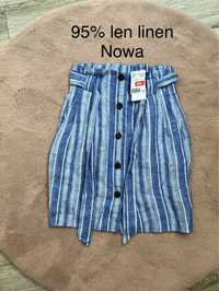 Nowa Spódnica H&M linen blend niebieska w paski len