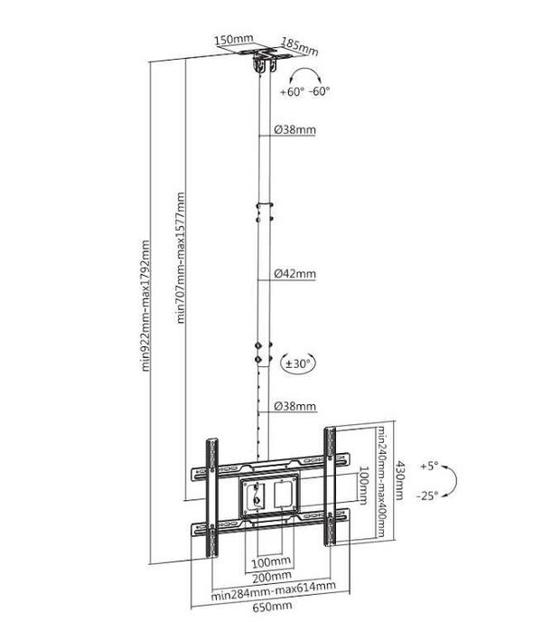 37"-70" Стельовий кронштейн для телевізора ITECH CELB-54N Кріплення тв
