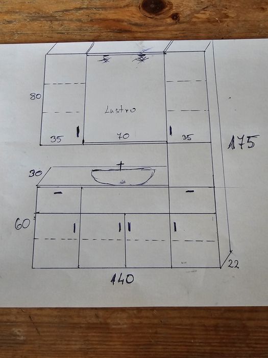 Zestaw mebli łazienkowych 140cm Komplet Szafka Umywalka Lustro Słupek