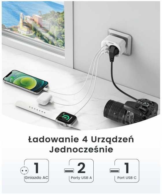 Zestaw 2 adapterów podróżnych USA na EU 4 w 1 QuickCharge LENCENT
