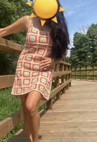 Blogerska viralowa sukienka szydełkowa ażurowa Zara S