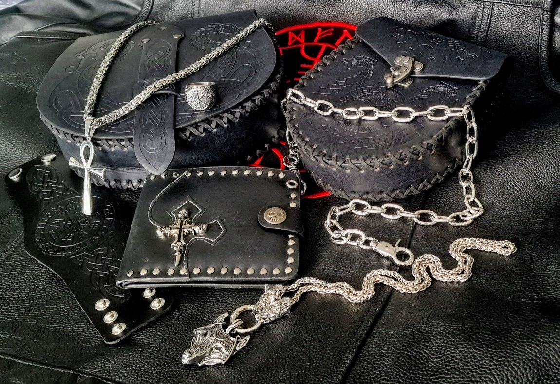 Rockowy portfel krzyż czaszka łańcuch motocyklowy chopper cruiser Harl