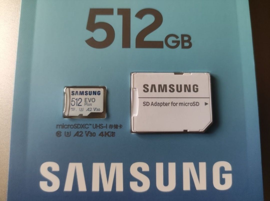Samsung 512 GB microSDXC Class 10 UHS-I U3 V30 A2 EVO Plus - 2 штуки !