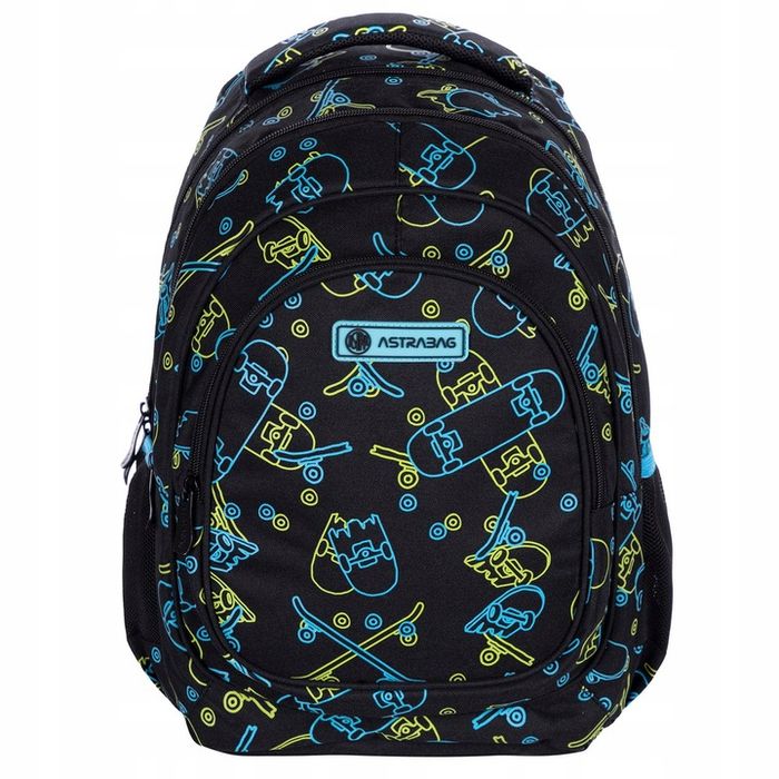 Plecak Trzykomorowy Astrabag Z Motywem Deskorolek Świecących W Ciemnoś