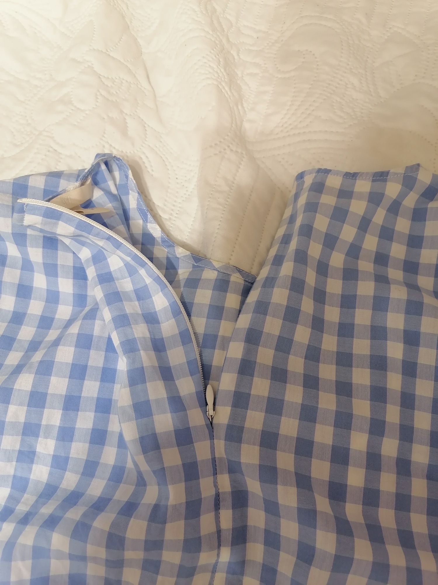H&M 100% bawełna śliczna bluzka z długim ozdobnym rękawem biało błękit