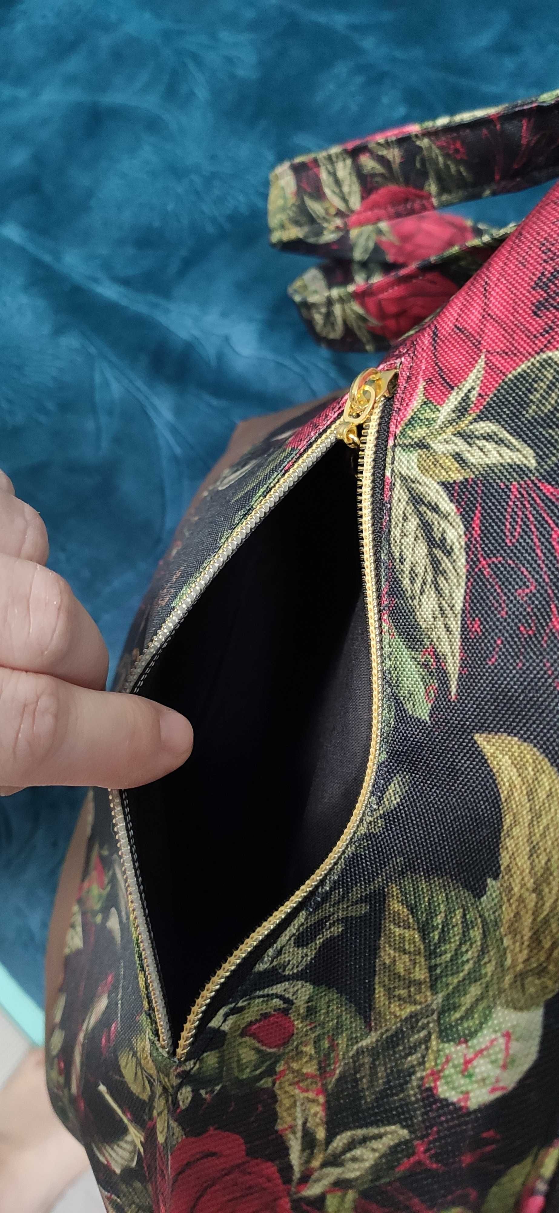 Unikalna torba handmade czerwień złoto czerń