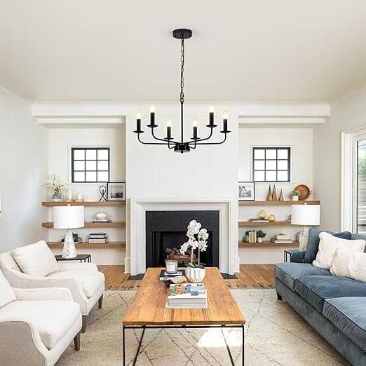 Klasyczny czarny żyrandol 6-ramienny, E14, regulowana wysokość