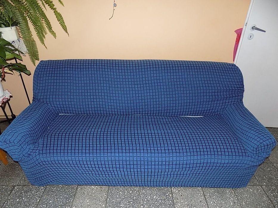 Pokrowiec na sofę 2-3 osobową niebiesko- granatowy kremowy