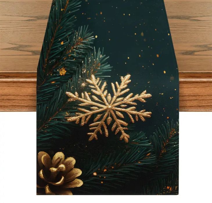 Bieżnik na stół obrus świąteczny zielony złoty 33x183