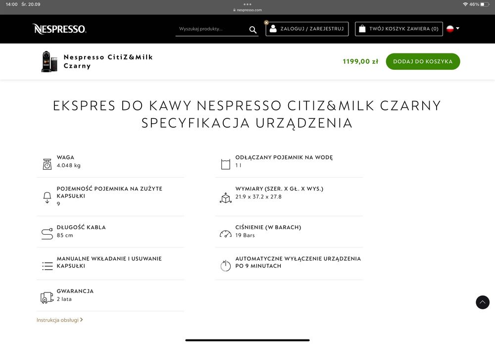 Kapsułkowy ekspres do kawy Nespresso Citiz&Milk (czarny)