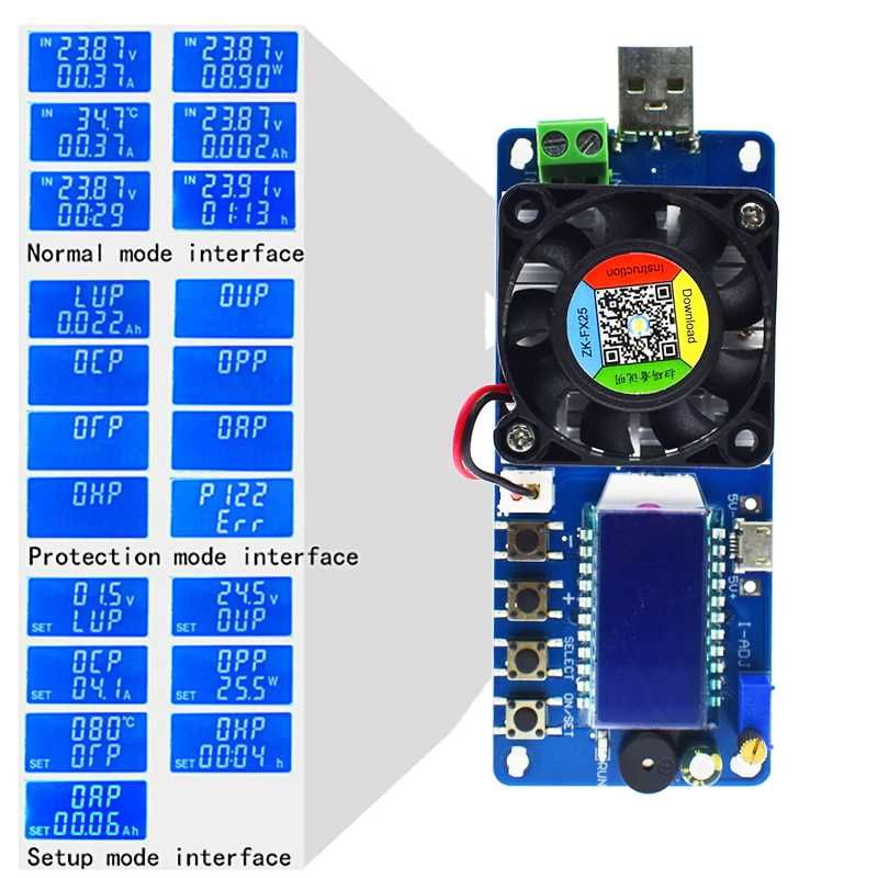 USB нагрузка ZK FX-35, нагрузочный резистор 35 Вт тестер юсб 2 в 1