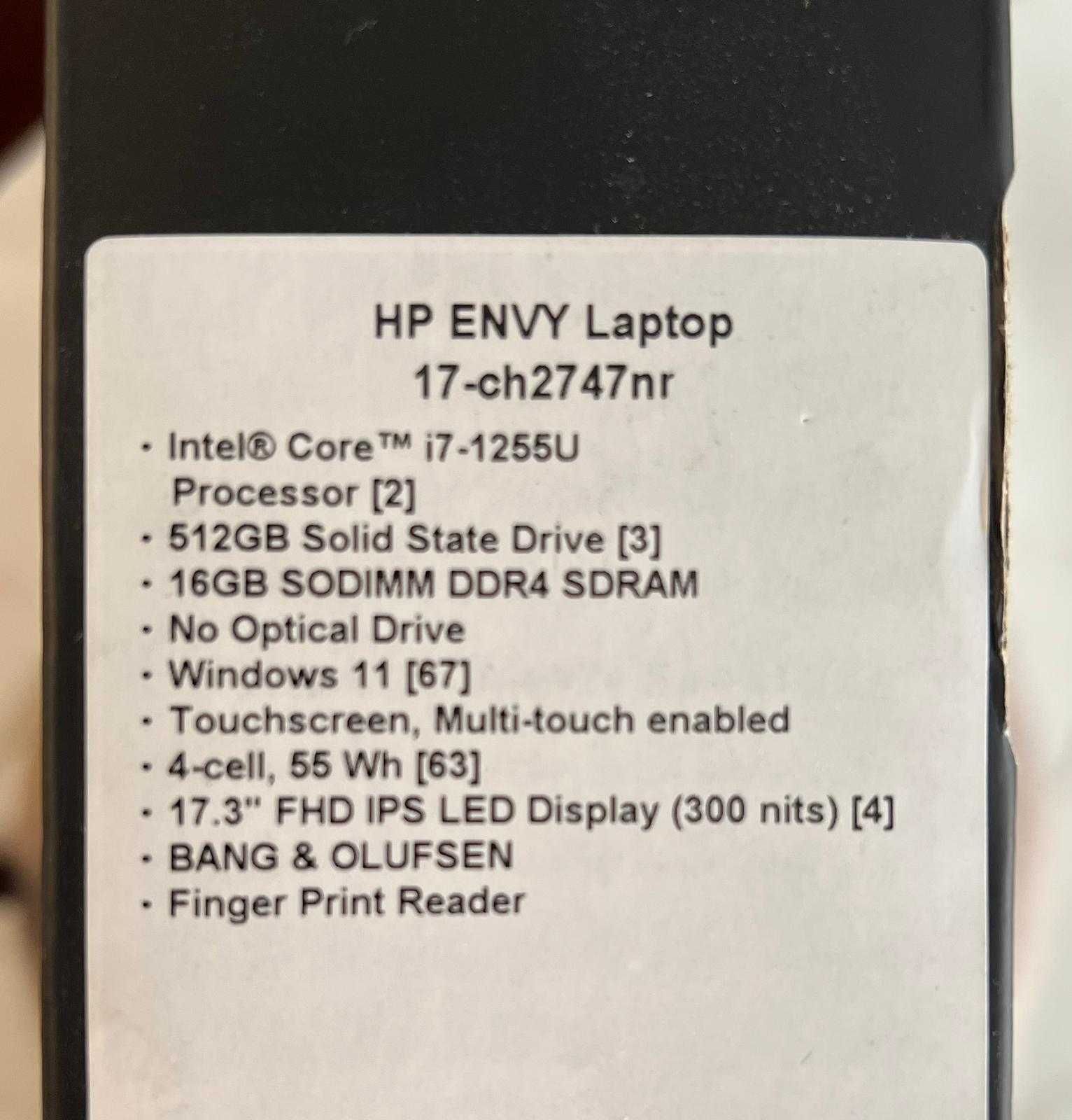 Laptop HP Envy i7-1255U/16GB/512/Win11. Stan nowego!!!