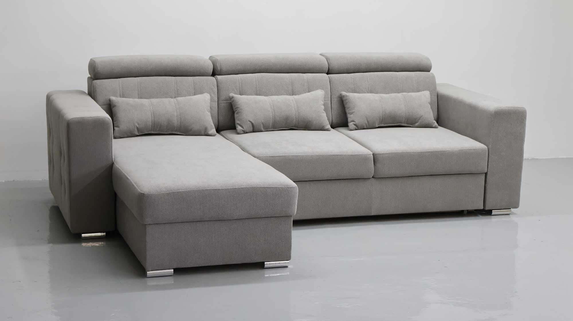THS NAROŻNIK funkcja spania pojemnik regulowane oparcie SOFA szara