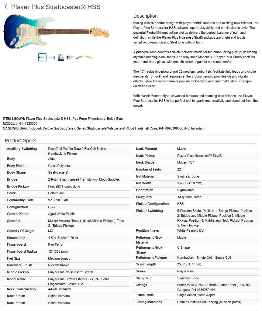Fender Player Plus Stratocaster Hss Blb Strat