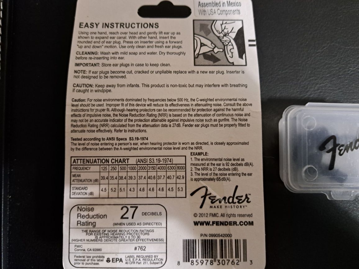 Fender tampões de ouvidos ear plugs reutilizáveis 27db