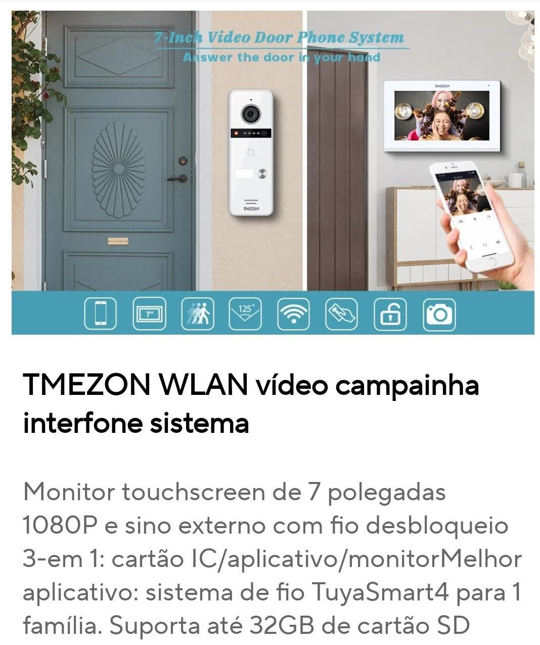 Video Porteiro com 2 monitores Wi-fi para aplicação TuyaSmart