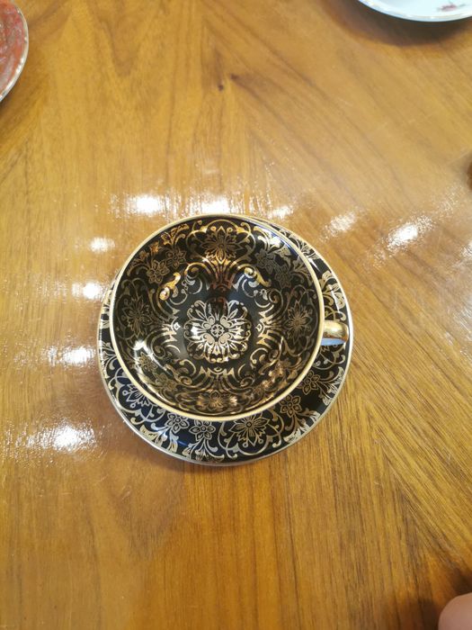 DUO stara porcelana Bavaria czarny złoty filiżanka spodek
